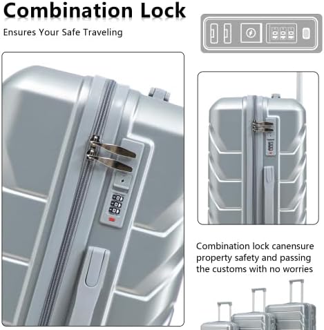 Hardside Luggage Sets, Lightweight Stripes Suitcase with Spinner Wheels, Sliver-220 - Image 4