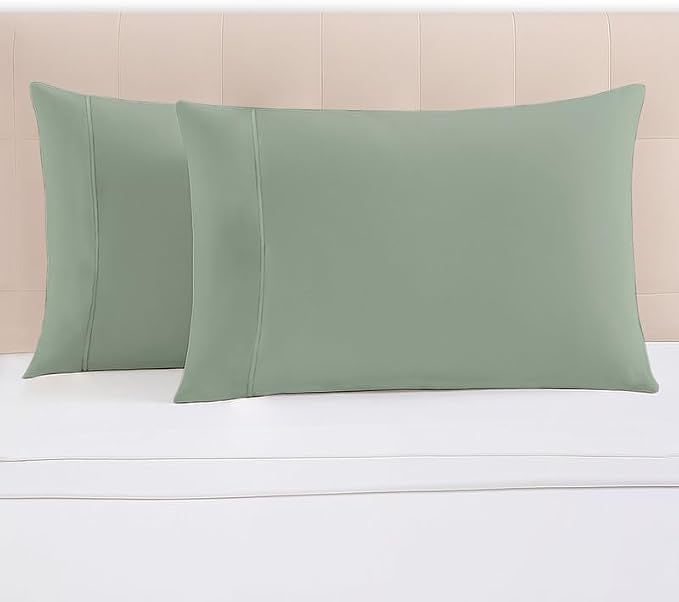 Pizuna 100% Cotton Pillow Cases Queen Size Set of 2 Luxury 1000 Thread Count Sateen Weave Long Staple Cotton Hotel Quality Envelope Closure Pillow Covers Fits Standard/Queen Pillows - Sea Foam by Pizuna