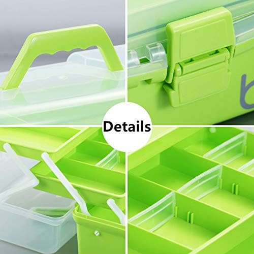 Kinsorcai 12'' Three-Layer Clear Plastic Storage Box/Tool Box, Multipurpose Organizer and Portable Handled Storage Case for Art Craft and Cosmetic (Green) - Image 4