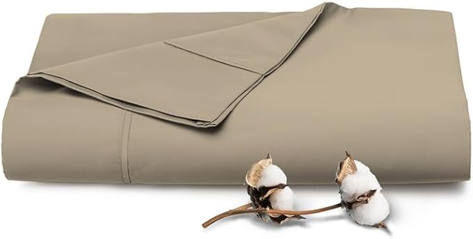 Pizuna Pure 100% Cotton Flat Sheets Only Full Simply Taupe (1 PC), Luxurious 400 Thread Count Long Staple Cotton Sateen with 4inch Hem (Combed Full Flat Sheet Only Cotton) by Pizuna