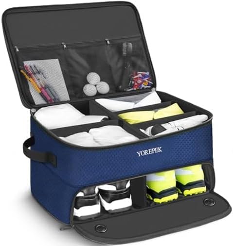 YOREPEK 2 Layer Golf Trunk Organizer, Golf Gifts for Men with Separate Ventilated Compartment for 2 Pair Shoes, Waterproof Car Trunk Locker for Balls, Tees, Clothes, Gloves, Gifts for Golfers - Image 4