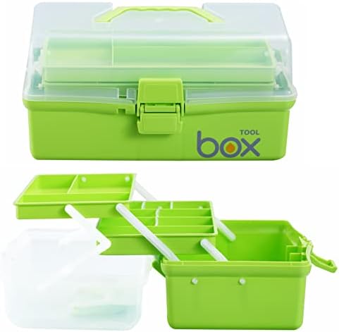 Kinsorcai 2PCS 12'' Three-Layer Clear Plastic Storage Box/Tool Box, Multipurpose Organizer and Portable Handled Storage Case for Art Craft and Cosmetic (Green) - Image 3