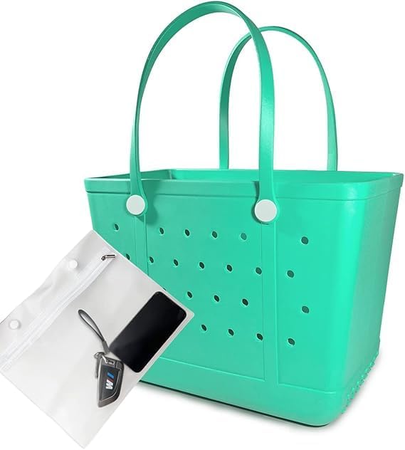 Rubber Beach Bag for Women, Waterproof Travel Tote Bags for Beach | Waterproof Sand-proof Tote Bags with Zipper Pocket, Durable Lightweigh Tote Bag for Outdoor by Unknown