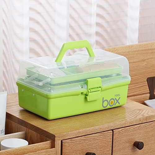 Kinsorcai 2PCS 12'' Three-Layer Clear Plastic Storage Box/Tool Box, Multipurpose Organizer and Portable Handled Storage Case for Art Craft and Cosmetic (Green) - Image 4