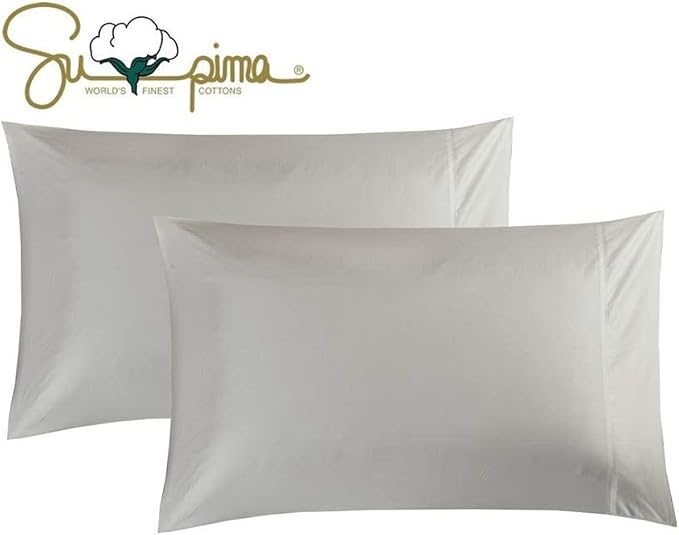 100% Supima Cotton 600 Thread Count Queen Pillowcase Set of 2, Luxury Hotel Pillow Cases,Soft & Silky Sateen Weave, Premium Quality Queen Pillowcase 2 Pieces (Silver Light Grey, STD) by ELINEN