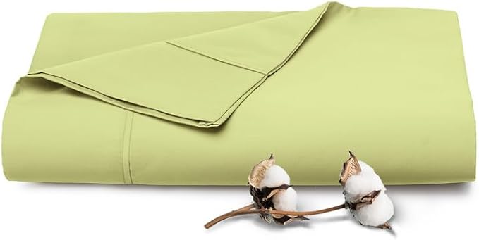 Pizuna Pure 100% Cotton Flat Sheets Only King Light Green (1 PC), Luxurious 400 Thread Count Long Staple Cotton Sateen with 4" Hem (Combed King Flat Sheet Only Cotton) by Pizuna