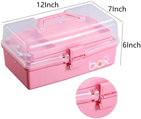 Kinsorcai 12'' Three-Layer Clear Plastic Storage Box with Handle, Craft Tool Box, 3 Layer Pink Tackle Box for Women, Organizer Box for Sewing Art and Cosmetic (Pink) - Image 2