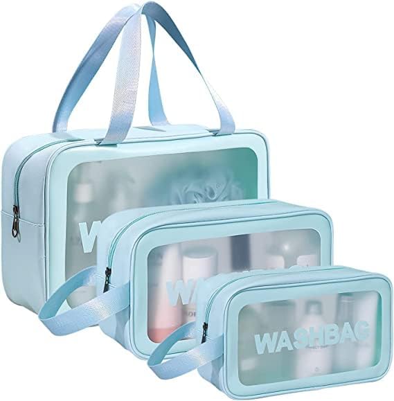 Travel Makeup Pouch Set Toiletry Bag Cosmetic Organizer Bag for Women and Girls Toiletry Storage Kit Set of 3, BLUE, M, Travel Accessories by Unknown