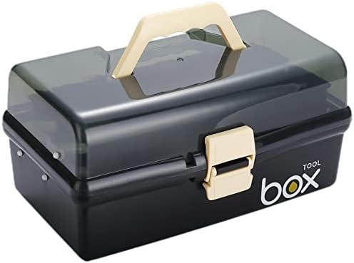 Kinsorcai 12'' Three-Layer Clear Plastic Storage Box/Tool Box, Multipurpose Organizer and Portable Handled Storage Case for Art Craft and Cosmetic (Black) by Kinsorcai