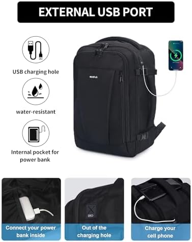 ECOHUB 17'' Small Travel Backpack, United Airlines Personal Item Bag 16.7"x10"x8" with 13 Pockets Carry on Backpack with USB Port Luggage Sleeve Travel Essentials for Men Women Water Resistant, Black - Image 3