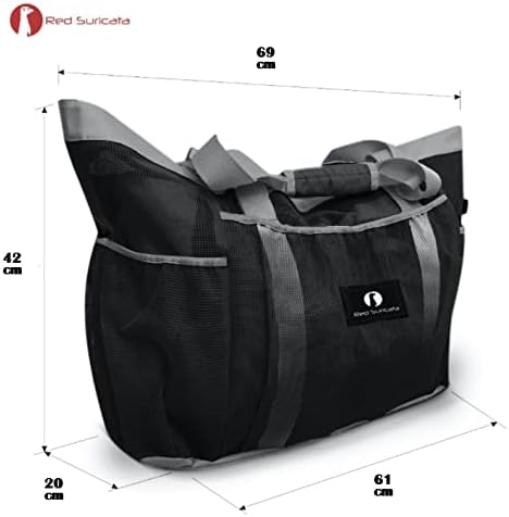 Red Suricata Mesh Beach Bag with Zipper - Extra Large Beach Tote Bag – Pool Bag | with Zipper - Image 5