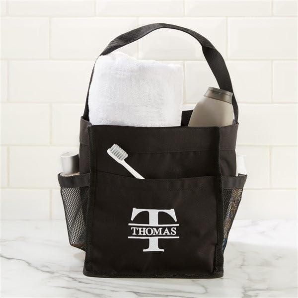 Personalization Universe Lavish Last Name Personalized Embroidered Shower Caddy with Handle and Pockets for College Dorms and Travel - Black, Name and Intitial for Girls and Boys - Image 3