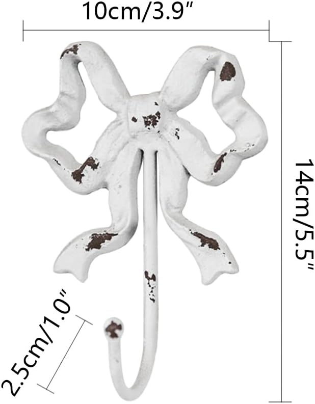 Cast Iron Shabby Chic Wall Mounted Bow Hook,Decorative Coat Hook for Scarf, Bag, Towel, Hat etc for Living Room Kitchen Bathroom Office Pack of 3 (Pack of 3(White)) - Image 2