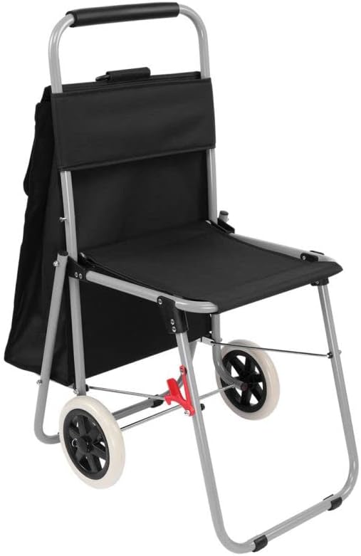 Creative Mark The ArtComber Foldable Chair Cart, Black - Artist Trolley with Adult-Sized Seat, Portable Plein Air Rolling Chairs, Multi Use - Personal Shopping, Groceries, Painting, Travel, Beach by CreativeMark
