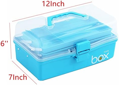 Kinsorcai 2PCS 12'' Three-Layer Clear Art Box Organizer, Multipurpose Plastic Craft Box with Handle (Blue) - Image 2