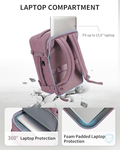 ECOHUB 17'' Small Travel Backpack, United Airlines Personal Item Bag 16.9"x10"x7.5" Carry on Backpack with USB Port Luggage Sleeve Travel Essentials for Men Women Water Resistant, Pink - Image 6