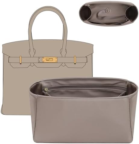 Doxo Premium Satin Fabric Birkin 35 Handbag Organizer, Luxury Inner Insert for Women's Tote Bags, Ultra-Soft & Lightweight, Perfect for Birkin 35 (BR35, Etoupe Grey) by Doxo