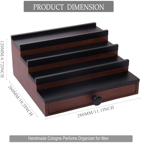 4 Tier Men's Cologne Organizer, Two-Tone Wooden Stand with Drawer Storage | Cologne Shelf and Rack, Perfume Tray, Hidden Storage, Classic Dresser Display, Birthday Christmas Gift for Men - Image 5