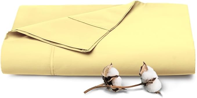 Pizuna Pure 100% Cotton Flat Sheets Only Full Mellow Yellow (1 PC), Luxurious 400 Thread Count Long Staple Cotton Sateen with 4inch Hem (Combed Full Flat Sheet Only Cotton) by Pizuna