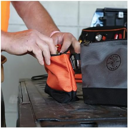 Klein Tools 55470 Utility Bag, Stand-Up Zipper Tool Bags, Tough 1680d Ballistic Weave, Reinforced Bottoms, Orange/Black, Gray/Black, 4-Pack - Image 9