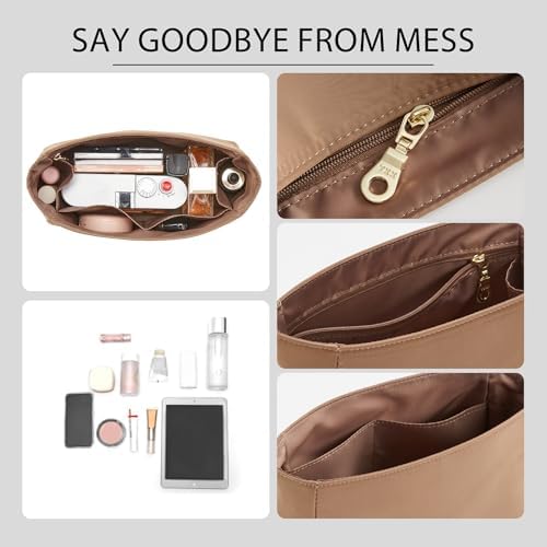 Soft Nylon Kelly 25 Bag Insert, Lightweight Luxury Purse Organizer Insert for Hermes Kelly 25 with Multiple Pockets, Premium Smooth Zipper Inner Liner for Women's Handbags (KL25, Etoupe Grey) - Image 7
