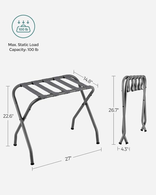 SONGMICS Luggage Rack, Pack of 4, Luggage Racks for Guest Room, Suitcase Stand, Steel Frame, Foldable, for Bedroom, Gray URLR64G04 - Image 6