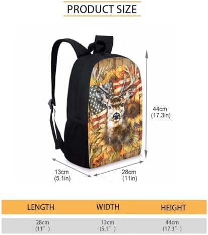 Schoolbag Set for Boys Girls Back to School, Large Capacity Children's Backpack Set with Lunch Bag, Knapsack Set for Elementary School Students, Deer American Flag Wood Grain - Image 4