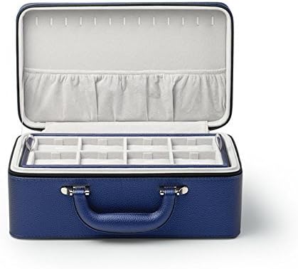 Oirlv Blue Leather Jewelry Box Handmade Travel Jewelry Organizer Storage Case Holder For Girl Lady Earring,Ring,Necklace,Pendant,Watch,Bracelet.(3 layers) by Oirlv