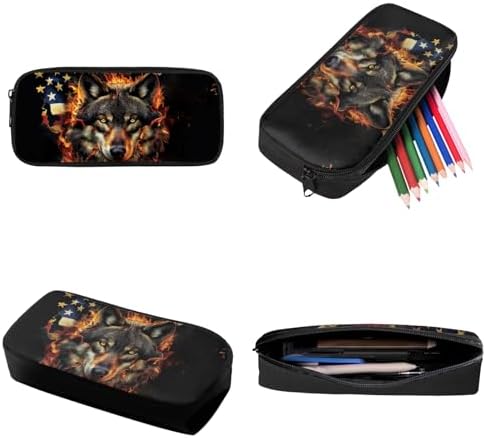 Wolf Printed Kid's Backpack 3Pcs Set - American Flag Wolf Printed School Book Bag for Boys Girls Teens With Lunch Box Pencil Case 3 in 1 - Image 3