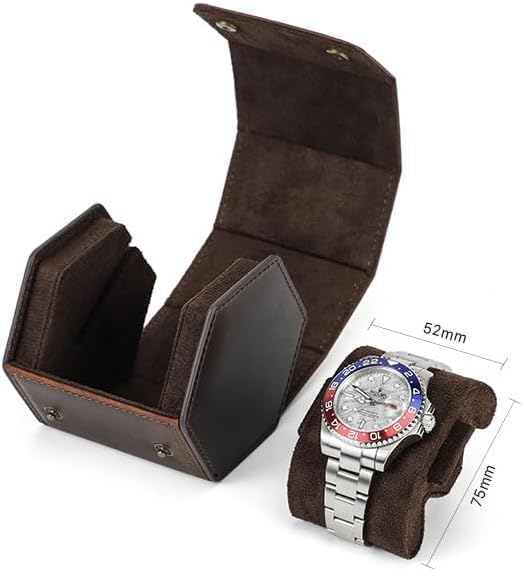 Genuine Leather Watch Roll Travel Case, Vintage Full Grain Leather Hexagon Watches Storage Organizer with Display Removable Pillows & Solid Dividers for Home Storage &Display (1 Slot) - Image 5