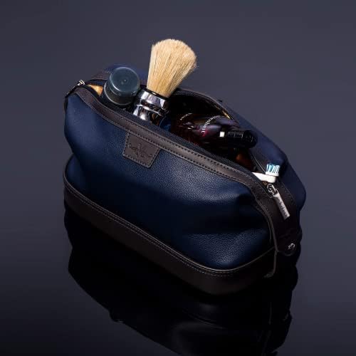 Vetell Leo Large Leather Men's Travel Toiletry and Shaving Case Bag with Upper and Lower Zippered Compartments, 3 Interior Loops and Carrying Handles - Image 3