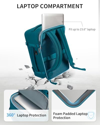 ECOHUB 17'' Small Travel Backpack, United Airlines Personal Item Bag 16.9"x10"x7.5" Carry on Backpack with USB Port Luggage Sleeve Travel Essentials for Men Women Water Resistant, Teal - Image 6