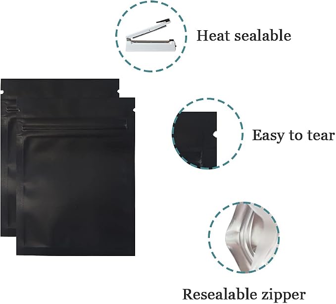 PABCK 1000Pack 2.9x3.9inch Resealable Black Mylar Bags Front Clear Foil Bag | (2.5x2.7inch Inside Size) Zipper Lock Food Storage Bags Heat Seal Coffee Foil Packaging Pouch for Sample Powder Crafts Supply - Image 2