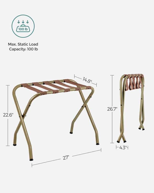 SONGMICS Luggage Rack, Pack of 4, Luggage Racks for Guest Room, Suitcase Stand, Steel Frame, Foldable, for Bedroom, Golden URLR064A04 - Image 6