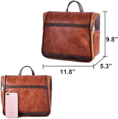 EURYNOME Hanging Toiletry Bag for Women and Men, Large PU Leather Toiletries Organizer, Water-resistant Bathroom Shaving Kit for Cosmetics, Makeup Case - Image 5