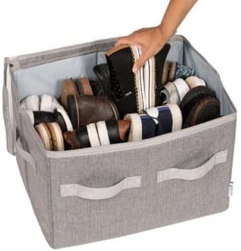 Moteph Shoe Organizer Closet Storage Solution with Clear Cover & Adjustable Dividers for Shoes, Handbags, Blankets, Linen, Clothing (Grey, Small - 12 Pairs) by MOTEPH