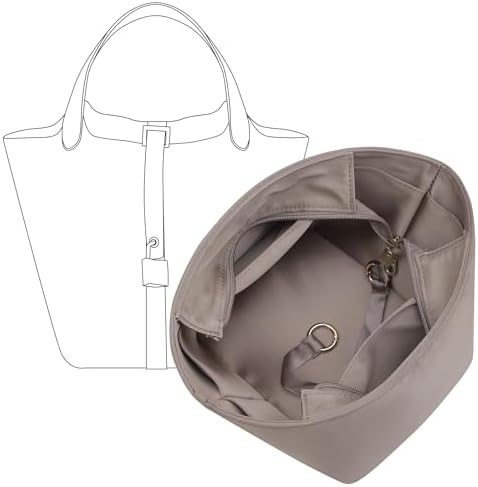 Silky Smooth Picotin 18 Bag Insert, Luxury Satin Fabric Picotin 18 Purse Organizer Insert with Secure Zipper, Smooth Soft Touch Bag Divider for Women's Hermes Handbags Shaper(PC18, Etoupe Grey) by OAIKOR