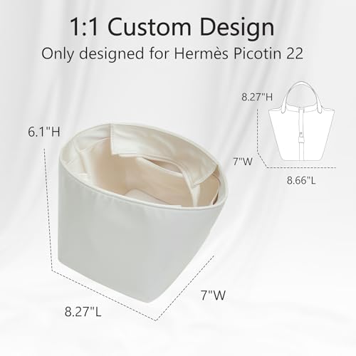 Picotin 22 Bag Insert - Satin Fabric Picotin 22 Bags Purse Organizer Insert with Zipper - Soft & Smooth Touch - Fits Hermes Women's Luxury Handbags Inner Liner(PC22/Craie) - Image 2