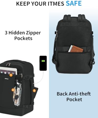 ECOHUB 17'' Small Travel Backpack, United Airlines Personal Item Bag 16.9"x10"x7.5" Carry on Backpack with USB Port Luggage Sleeve Travel Essentials for Men Women Water Resistant, Black - Image 6