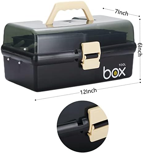 Kinsorcai 12'' Three-Layer Clear Plastic Storage Box/Tool Box, Multipurpose Organizer and Portable Handled Storage Case for Art Craft and Cosmetic (Black) - Image 2