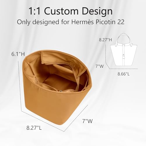 Picotin 22 Bag Insert - Satin Fabric Picotin 22Bags Purse Organizer Insert with Zipper - Soft & Smooth Touch - Fits Hermes Women's Luxury Handbags Inner Liner(PC22/Brown) - Image 2