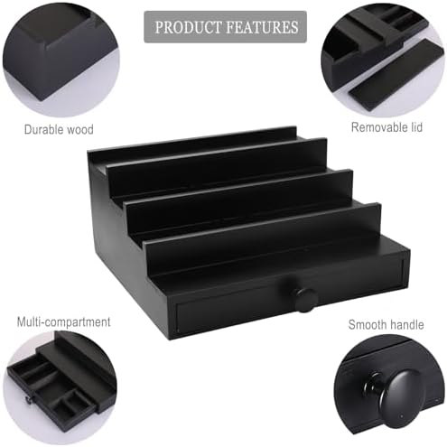 4 Tier Men's Cologne Organizer, Black Wooden Display Stand with Drawer | Tiered Cologne Shelf and Rack, Hidden Accessory Storage, Dresser Fragrance Display, Birthday or Christmas Gift for Men - Image 5