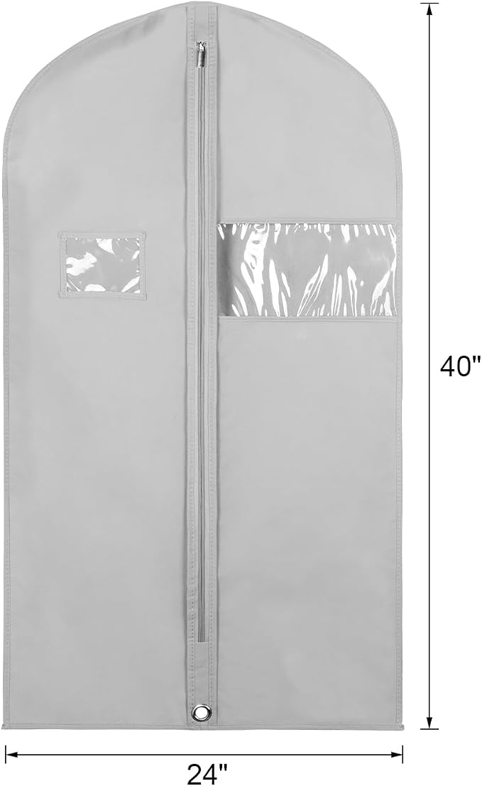 Syeeiex 40" Suit Bag, Set of 5 Garment Bag, Garment Bags for Hanging Clothes, Suit Bags for Closet Storage, Waterproof and Dustproof, Best for Suits, Shirts, T-shirts and Jackets on Closet(Grey) - Image 2