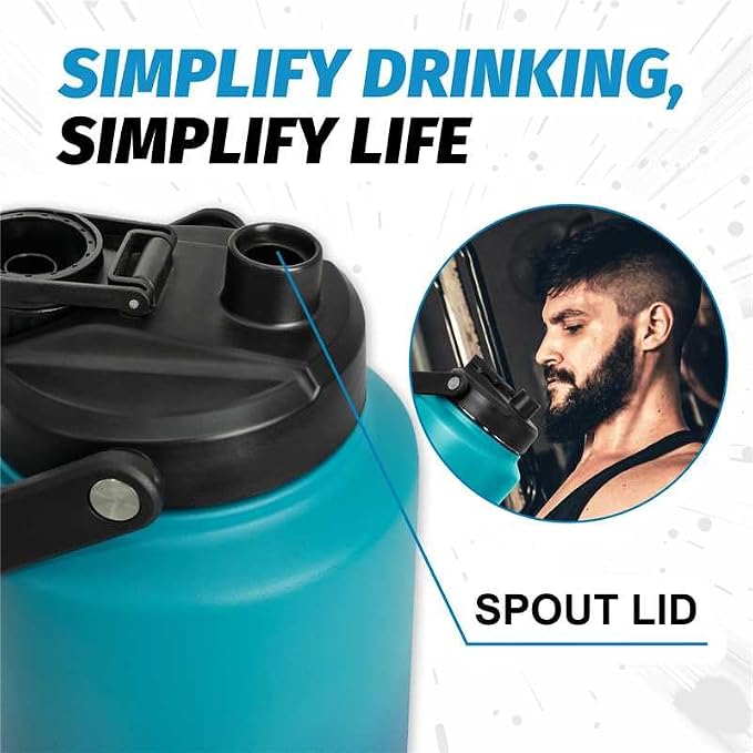 NATURE PIONEOR 1 Gallon (128oz) Insulated Water Bottle Jug with Carrier Bag | 18/8 Food-grade Stainless Steel, Double Vacuum Insulation, Wide-Mouth, Straw & Spout Lid, Strap, Camping, Hiking, Gym, Work - Image 3