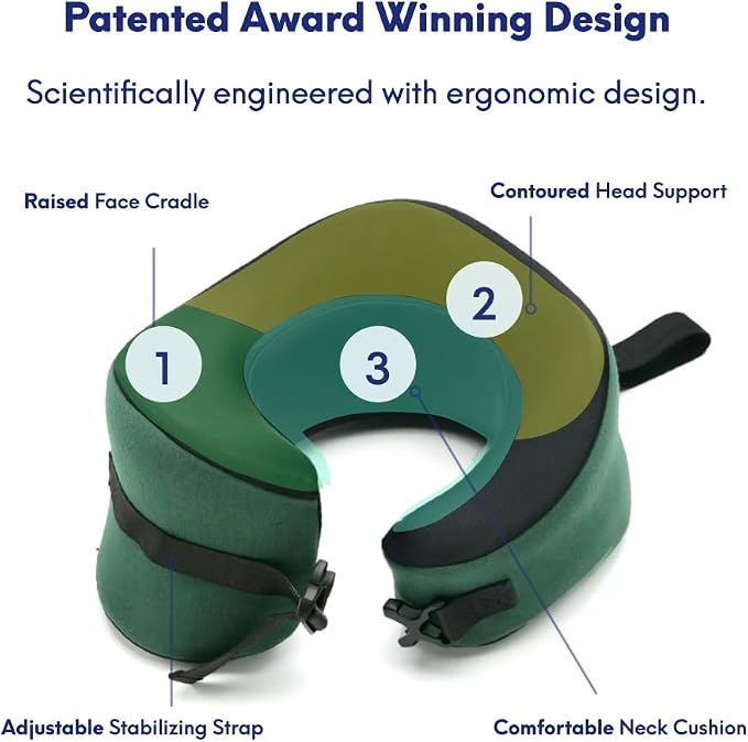 C CUSHION LAB Travel Pillow, Award-Winning Patented Ergonomic Design for Chin & Neck Support Memory Foam Neck Pillow, Compact Airplane Pillow for Traveling, Flight, Car (Hunter Green, Large) - Image 4
