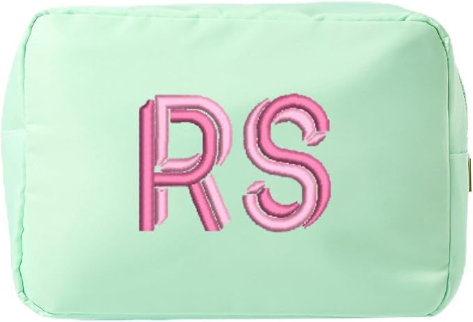 Personalized Nylon Pouch - Large Embroidered Essentials Bag for Women, Makeup, Toiletries, or Travel Organizer, Custom Monogram Gift, Carryall, Mom Bag, Tech Pouch (Mint, XL) by Sprinkled+With+Pink