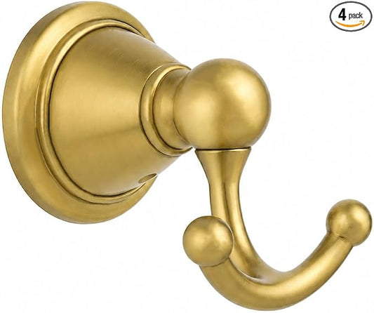 khtumeware 4 Pack Brushed Gold Robe Hooks Wall-Mounted Heavy-Duty Towel Hooks, Zinc Alloy Bathroom Coat Hooks and Suitable for Hanging Towels, Bathrobes, Clothes, Hats and Bags. by khtumeware