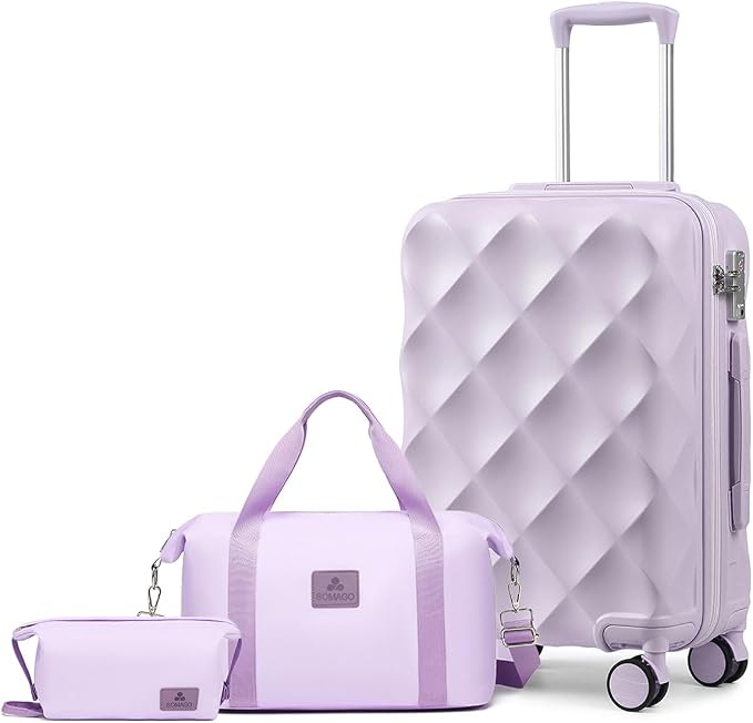 Somago Luggage Sets 20in Carry on Suitcase with TSA Lock YKK Zipper Spinner Wheels ABS Hardside Luggage 3 Piece Weekender Bags Travel Set, Light Purple by SOMAGO