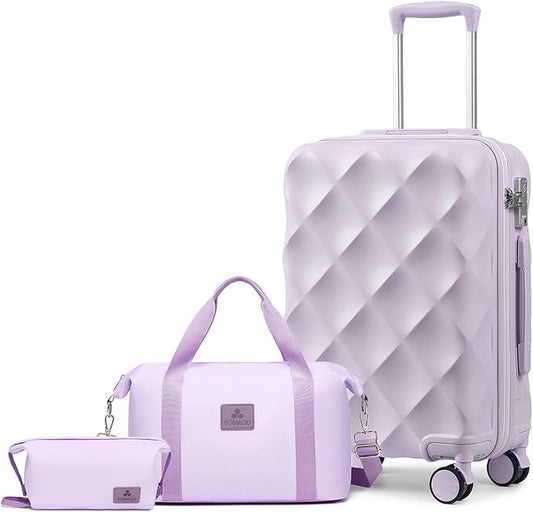 Somago Luggage Sets 20in Carry on Suitcase with TSA Lock YKK Zipper Spinner Wheels ABS Hardside Luggage 3 Piece Weekender Bags Travel Set, Light Purple by SOMAGO