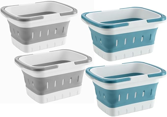 4 Pack Collapsible Plastic Shower Caddy Basket with Handles, Box Storage Organizer Laundry Bin for Bathroom, Kitchen, Dorm,Gym by ANNIYA